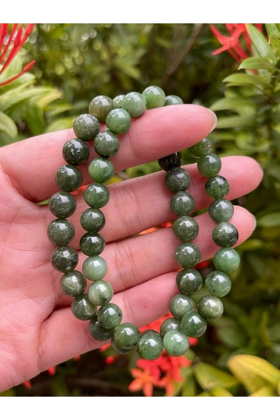 Nephrite Jade Crystal Bead Bracelet 6-8mm, Wholesale Genuine Nephrite Jade Stretch Gemstone Bracelet, Nephrite Jade Gift for Men & Women (2)