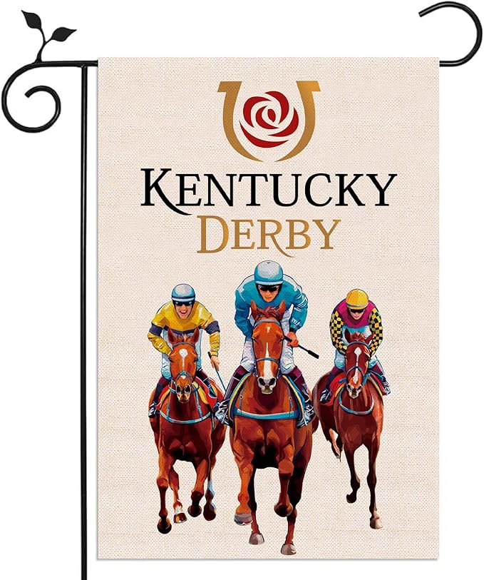 Nepnuser Kentucky Derby Garden Flag Jockey Run for The Roses Horse Racing Party Decoration