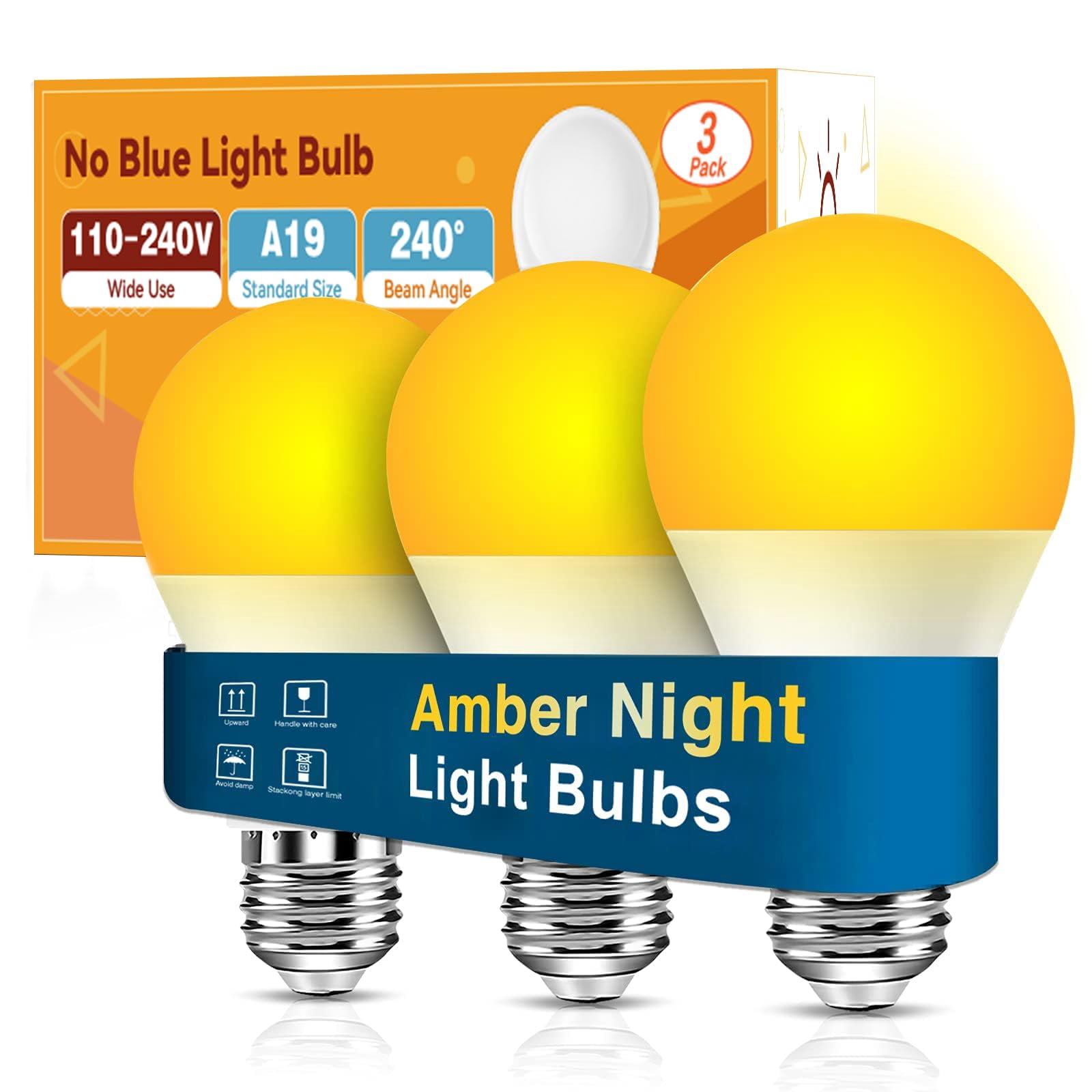 Neporal 7W Sleep Light Bulbs, 1800K Blue Light E26/27 Blocking Night Light Bulbs, Amber Light Bulbs- 3 Pcs