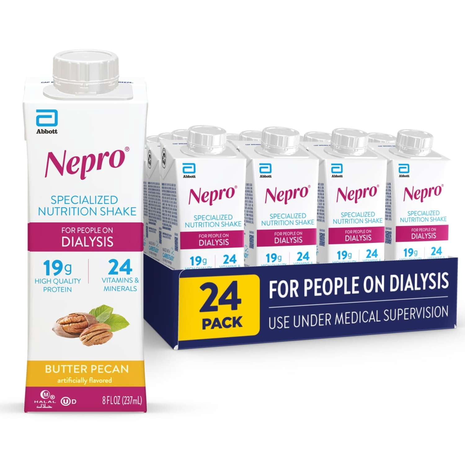 Nepro Nutrition Shake for People on Dialysis, Butter Pecan, 8 fl oz, Pack of 24