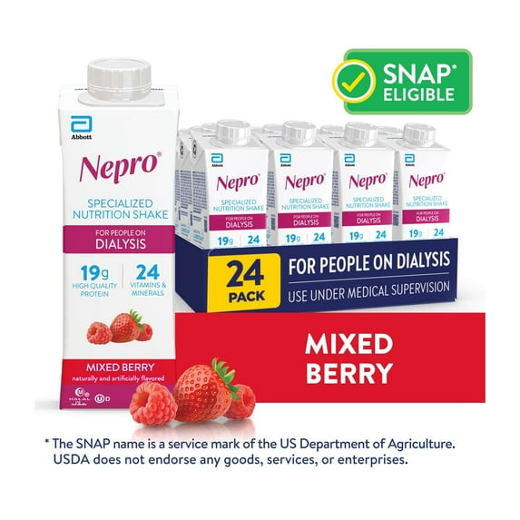 Nepro Nutrition Shake for People on Dialysis, Mixed Berry, 8 fl oz, Pack of 24