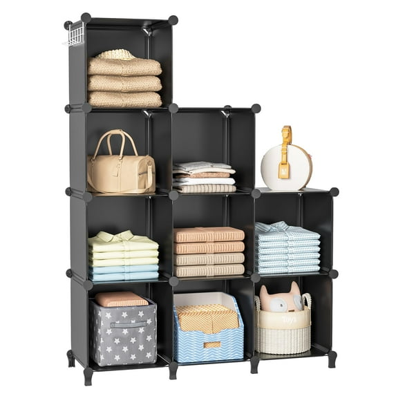 Neprock Closet Organizer, 9 Cube Closet Organizers and Storage,DIY Stackable Clothes Organizer Shelving,Cube Storage Organizer,Book shlef,Yarn Storage(Black) C104