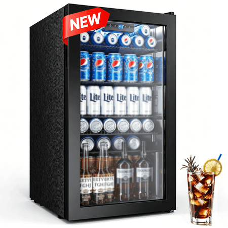 Nepsam 130 Cans Beverage Refrigerator Cooler, Drink Fridge for Soda Wine Beer, Reversible Door & Adjustable Temperature Control for Home Office, Black
