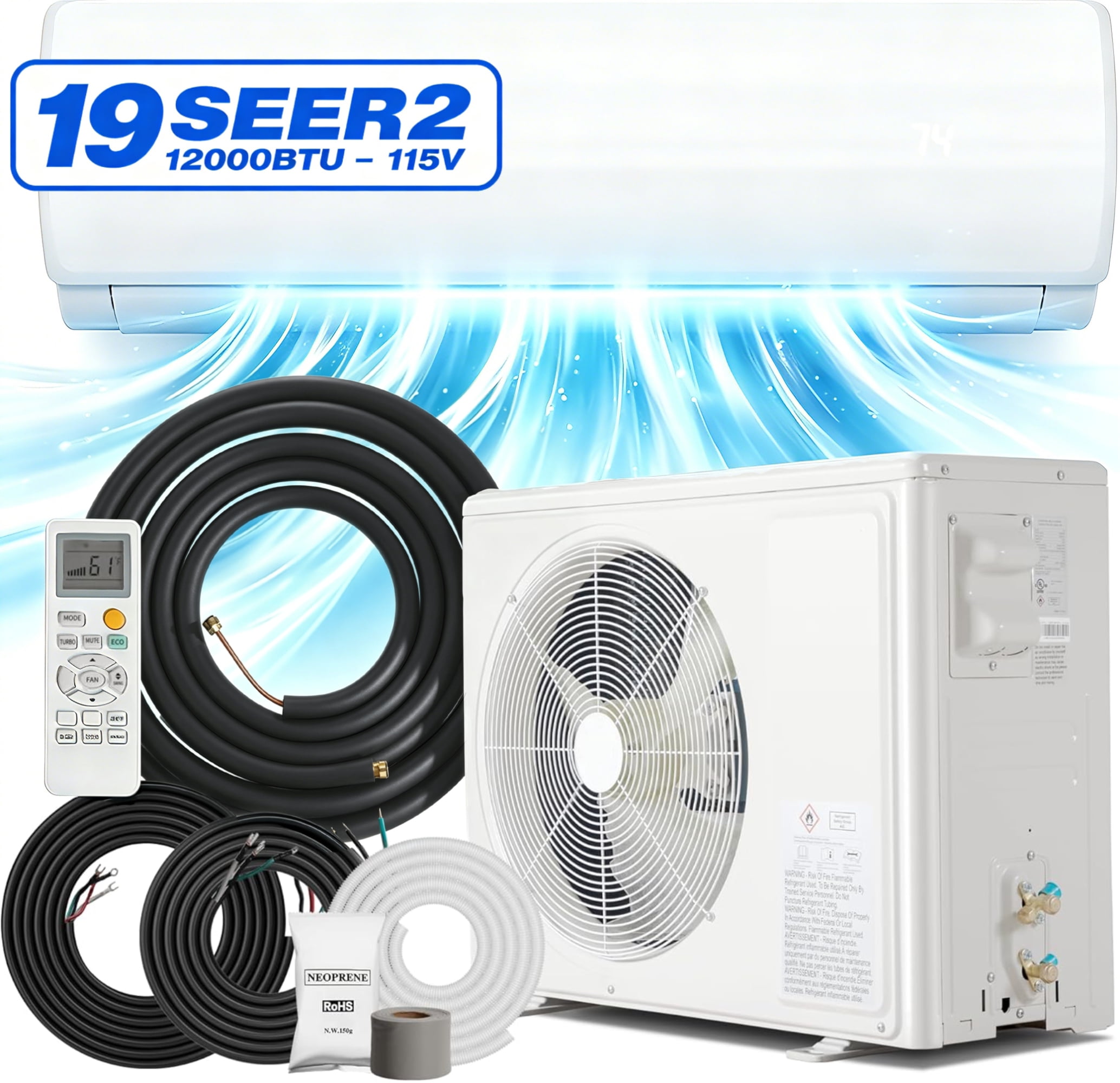 Nepsam 12000 BTU Mini Split Air Conditioner 19 SEER2 115V DC Inverter, Wall Mounted Heating Cooling System, 750 Sq. Ft, for Home / Bedroom