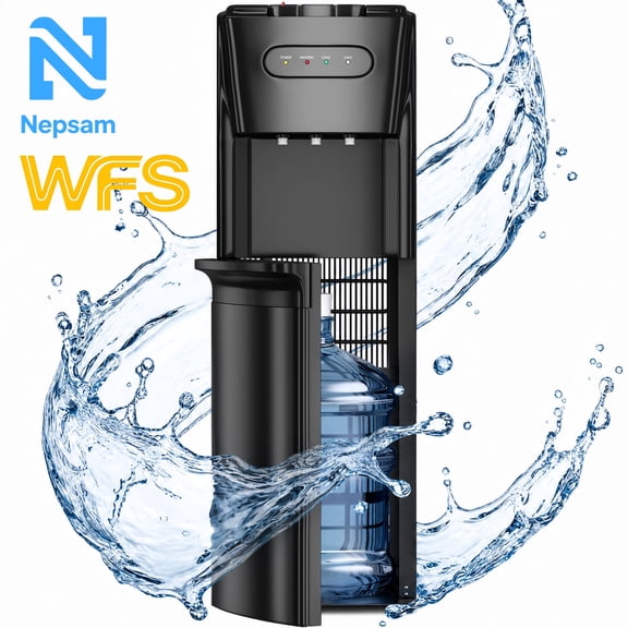 Nepsam Bottom Loading Water Dispenser, 5 Gallon Free Standing Water Cooler with Child Safety Lock, Instant Hot, Room & Crisp Cold Water Spout for Home and Office, Black