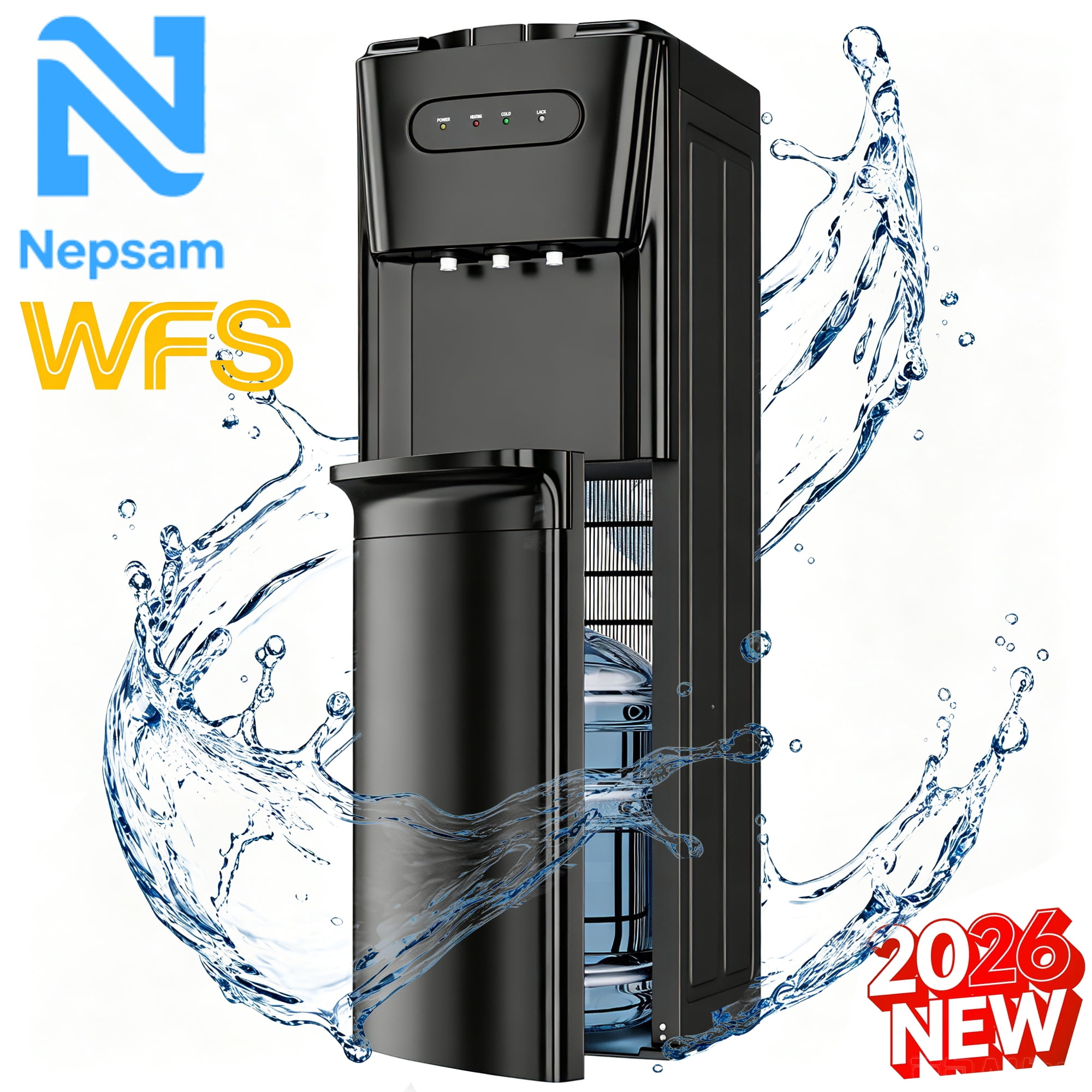 Nepsam Bottom Loading Water Dispenser, 5 Gallon Free Standing Water Cooler with Child Safety Lock, Instant Hot, Room & Crisp Cold Water Spout for Home and Offic