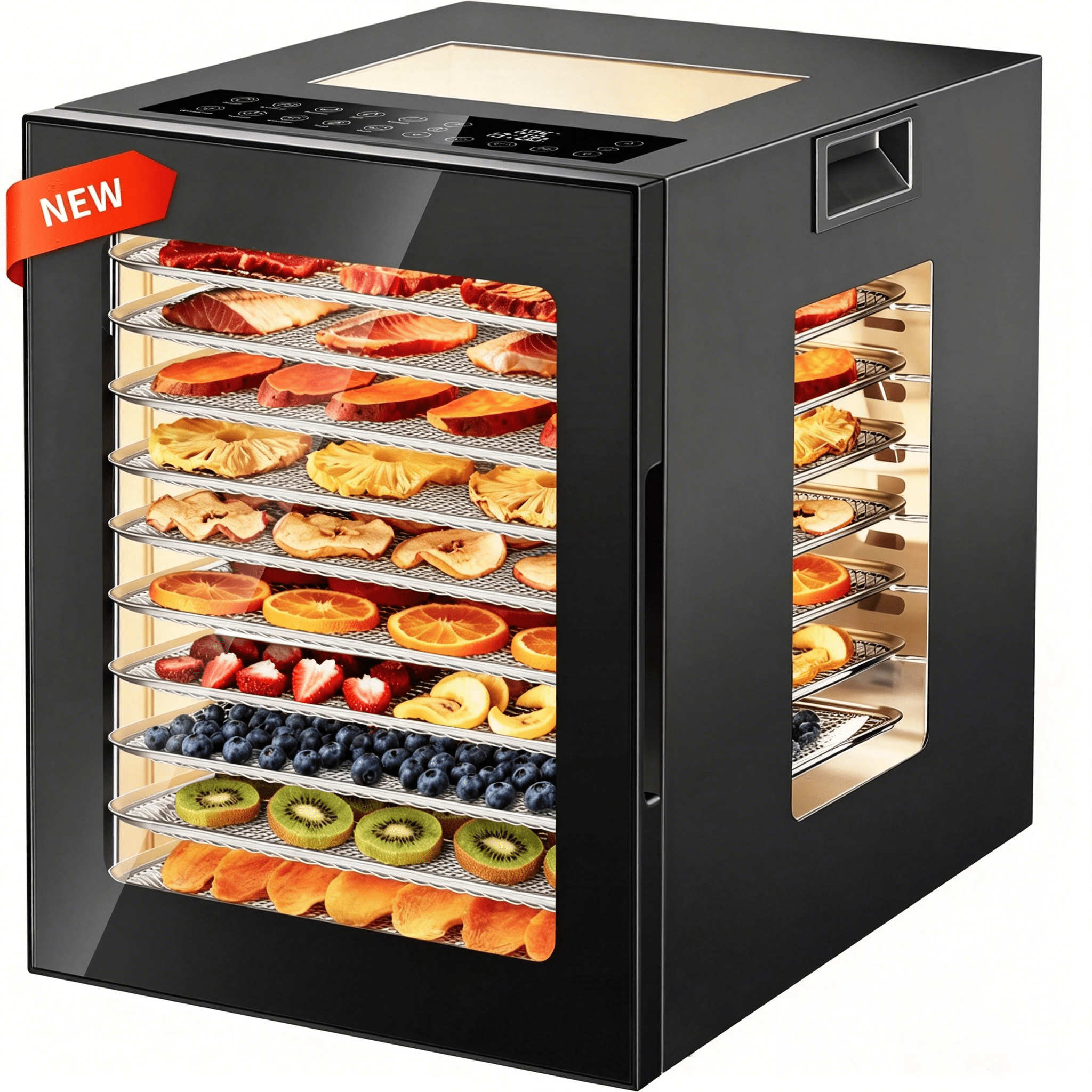 Nepsam 850W Food Dehydrator, 10-layer Trays & 167°F Dehydrated Dryer for Dog Treats, Meat, Fruit, Veggies, Snacks(Black, 430 Stainless Steel)