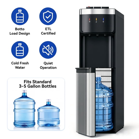 Nepsam Bottom Loading Water Cooler Dispenser, No Heavy Lifting 3-5 Gallon, 3-Temperature Hot/Cold/Room Water, Child Lock, for Home & Office, Gray