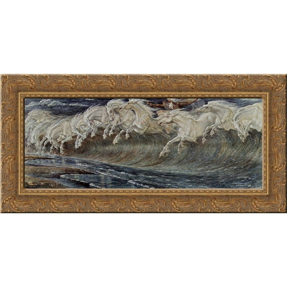 Neptun's Horses 24x12 Gold Ornate Wood Framed Canvas Art by Walter Crane