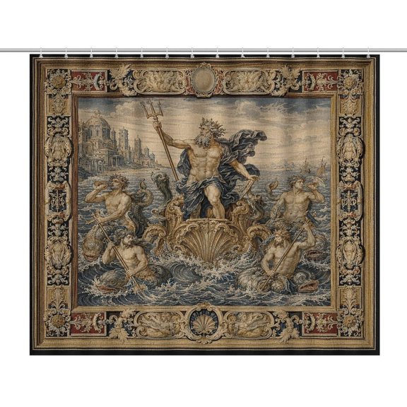 Neptune Classical Tapestry Print Shower Curtain,Cloth Fabric Waterproof Polyester Bathroom Home Decor Set with Hooks