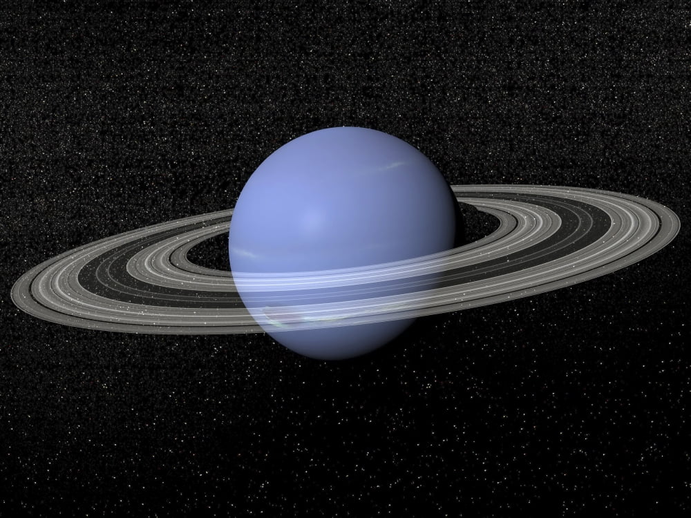 Neptune and its rings against a starry background Canvas Art - Elena DuvernayStocktrek Images (33 x 25)