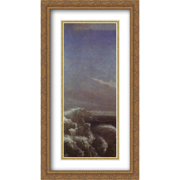Neptune's Horses 2x Matted 22x40 Large Gold Ornate Framed Art Print by Watts, George Frederick