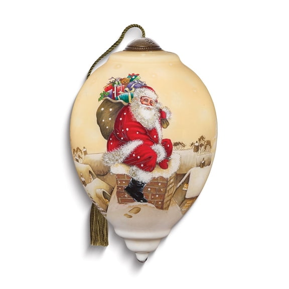 Neqwa Art Down Through the Chimney Santa by Hazel Lincoln Hand-painted Glass Ornament