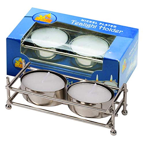 Ner Mitvah, Stadard Tealight Nickel Plated Tea Light Holder - Shabbat (2 Pack)