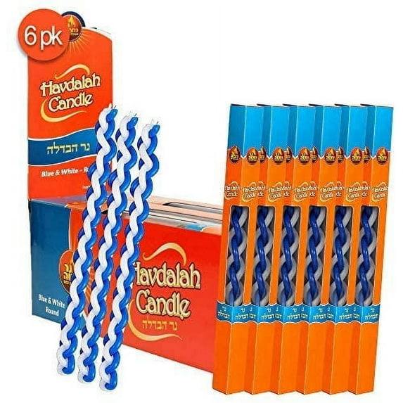Ner Mitzvah, 11" Handcrafted Braided Havdalah Candle - Blue and White - 6 Pack