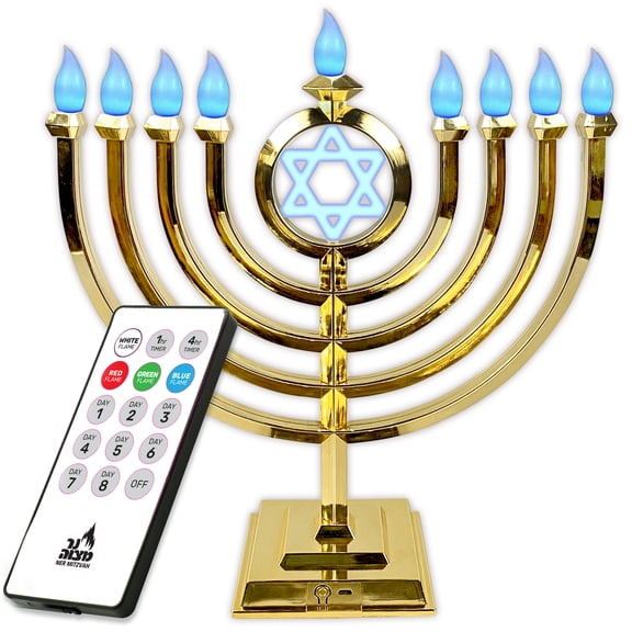 Ner Mitzvah, 12.5" LED Electric Hannukkah Menorah - Star Of David Version