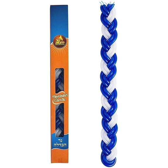 Ner Mitzvah, 14.5" Handcrafted Braided Havdalah Candle - Blue and White - 1 Pack