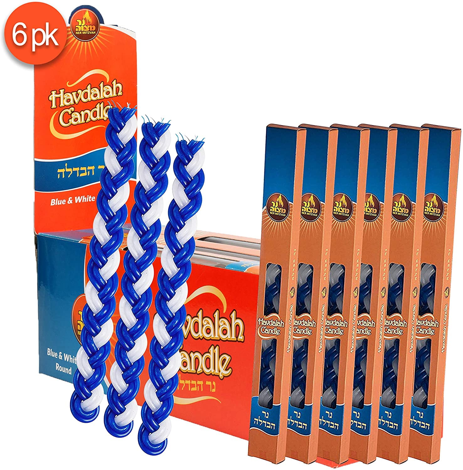 Ner Mitzvah, 14.5" Handcrafted Braided Havdalah Candle Blue and White