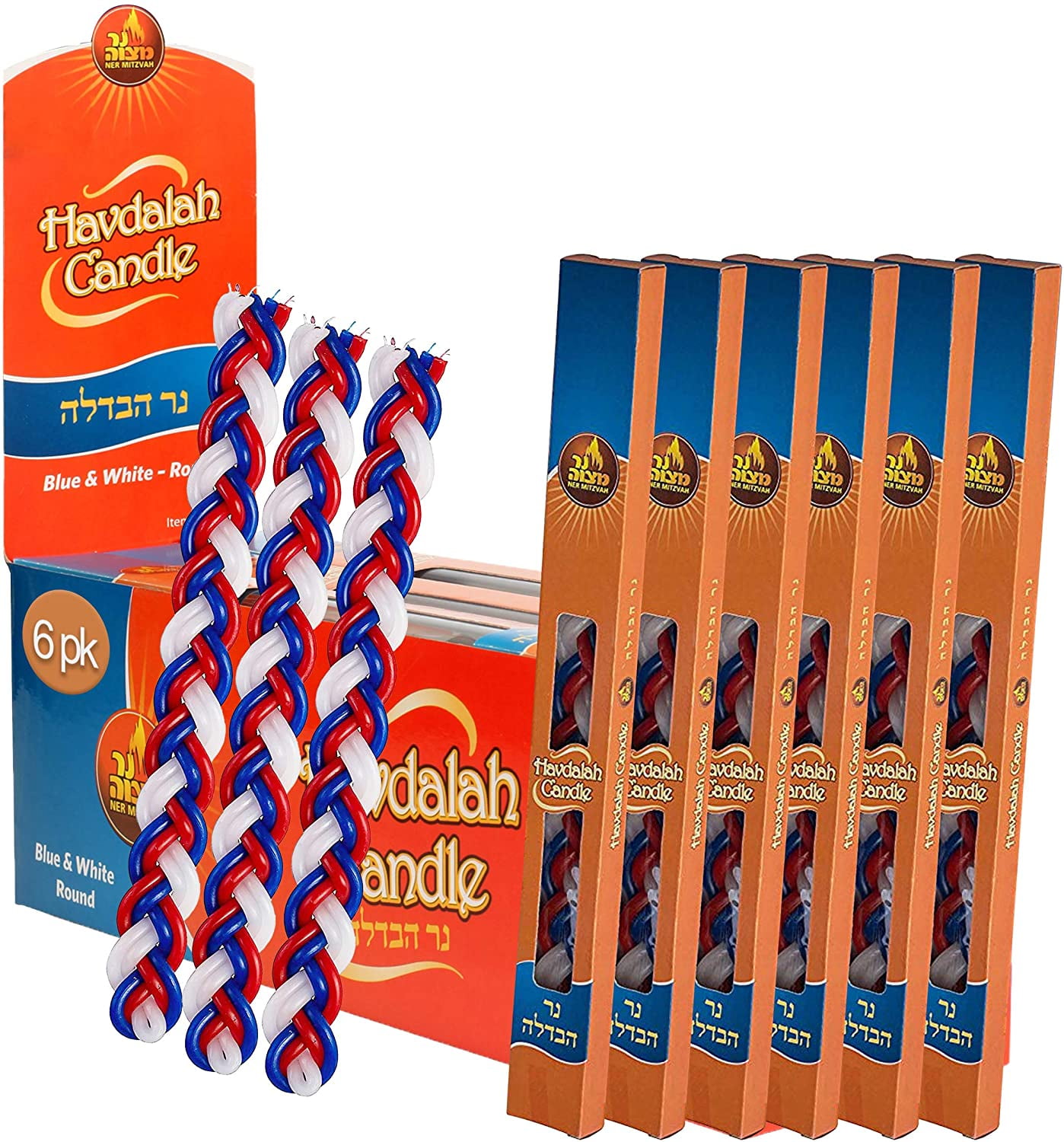 Ner Mitzvah, 14.5" Handcrafted Braided Havdalah Candle Red White and