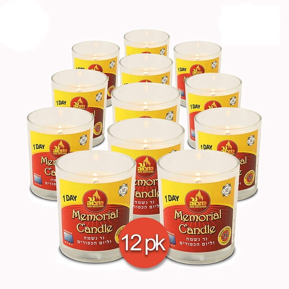 Ner Mitzvah, 24 Hours Yartzeit, Memorial, Prayer Candles in Glass - White (12 Pack)