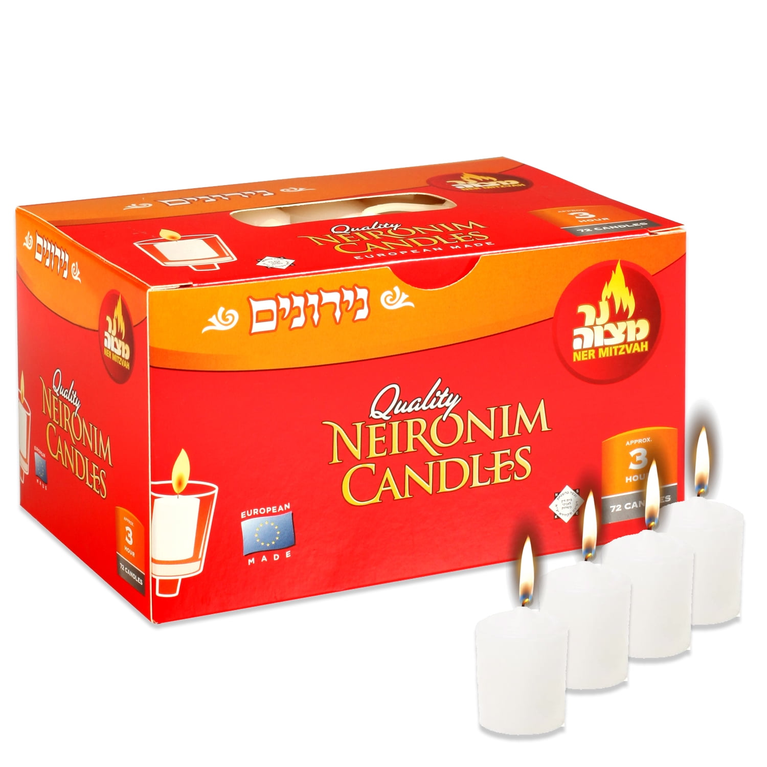 Ner Mitzvah, 3 Hour Bulk Neironim Votive Candles White (72 Pack