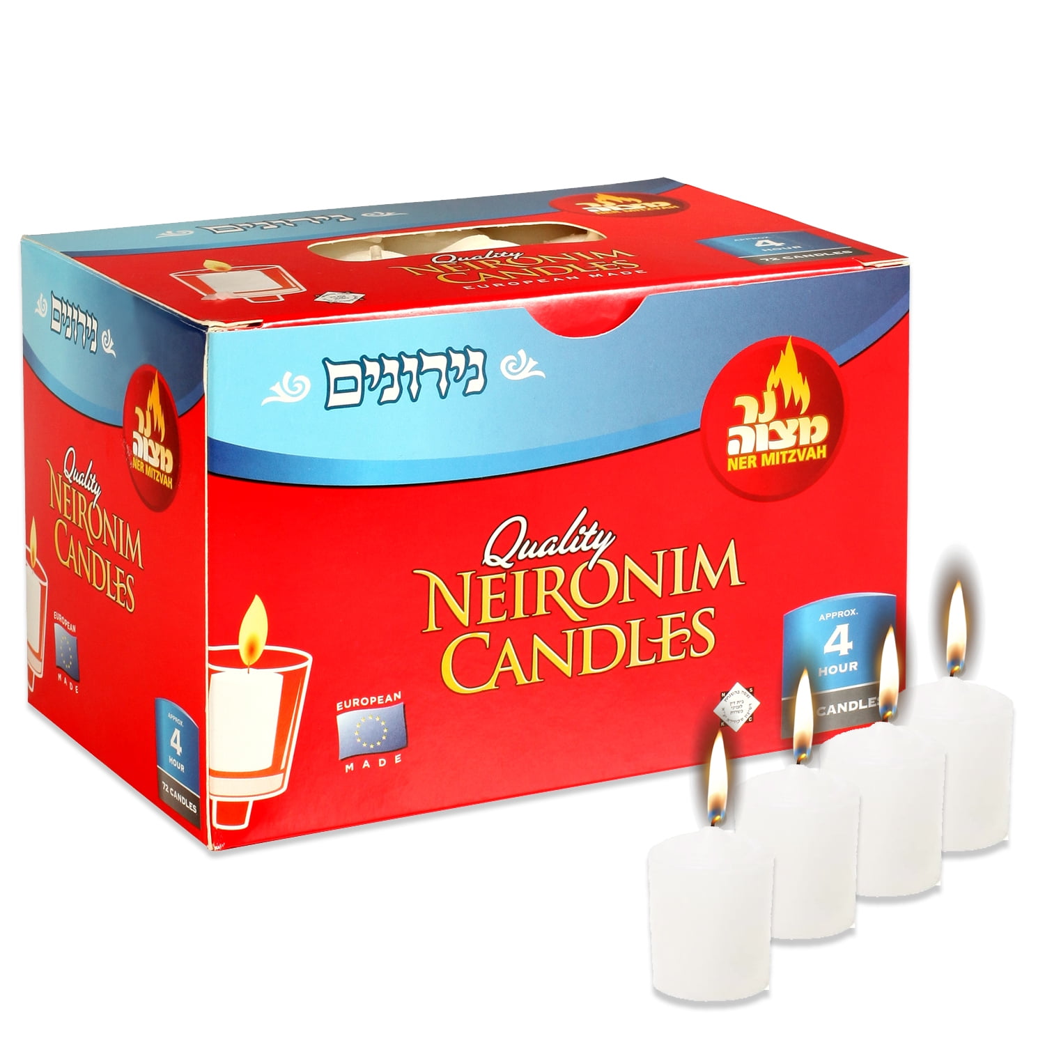 Ner Mitzvah, 4 Hour Bulk Neironim Votive Candles White (72 Pack