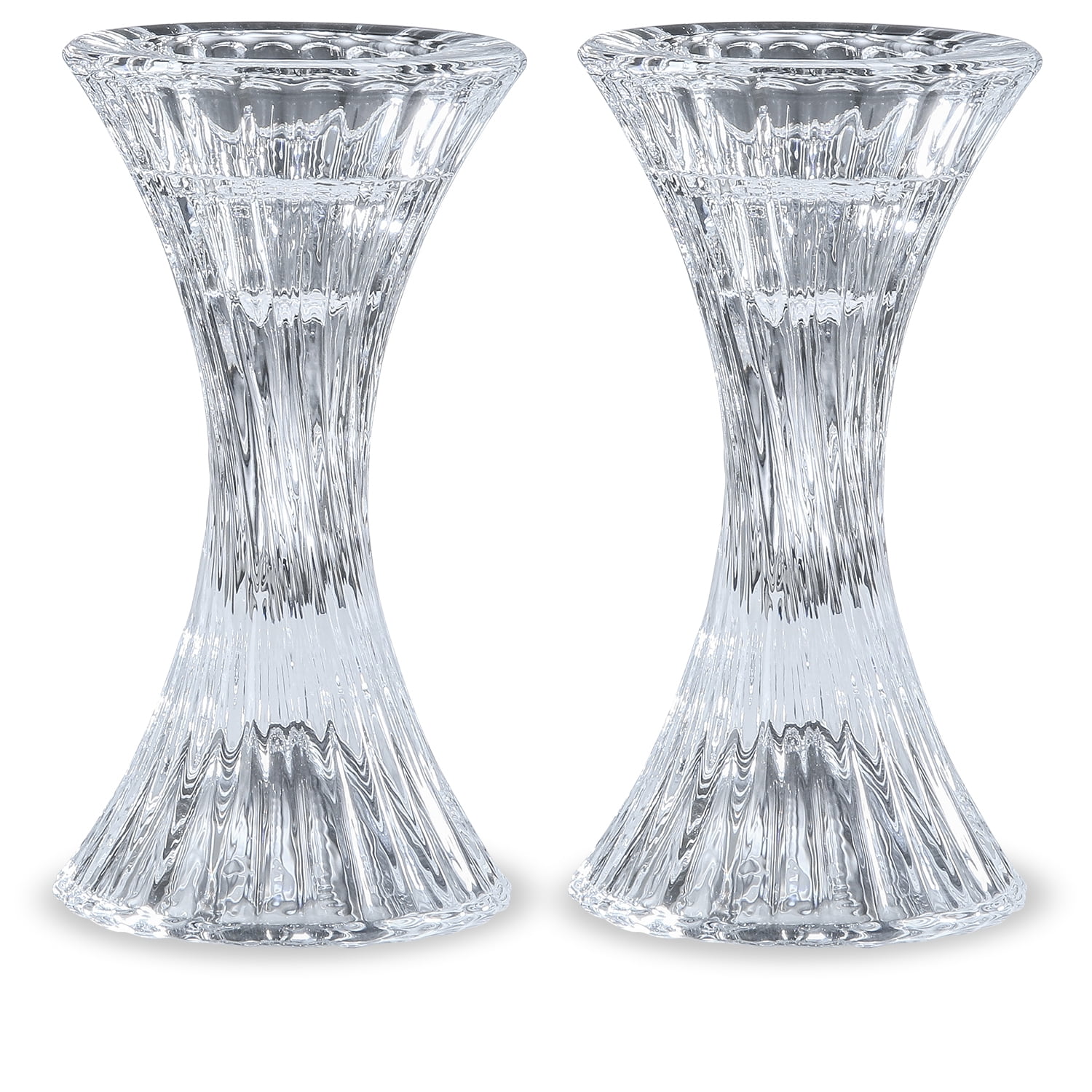 Elegant Crystal Glass 5" Tall Taper Candle Holders Set
