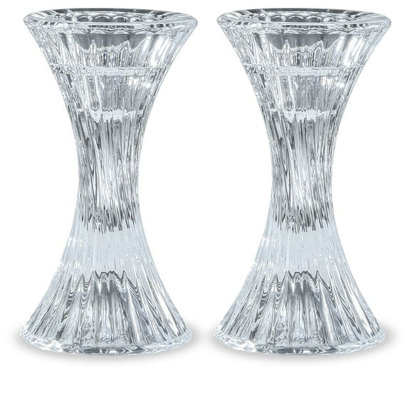 Ner Mitzvah, 5" Crystal Glass Candle Stick - Modern (2 Pack)