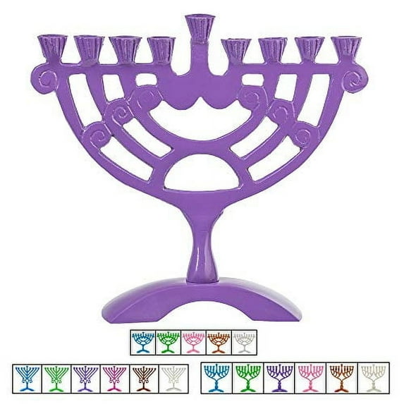 Ner Mitzvah, 6" Standard Size, Colored Rounded Hannukah Candle Menorah - Purple Color