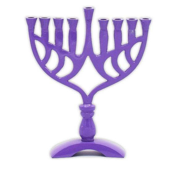 Ner Mitzvah, 7.5" Standard Size, Colored Geometric Hannukah Candle Menorah - Purple Color