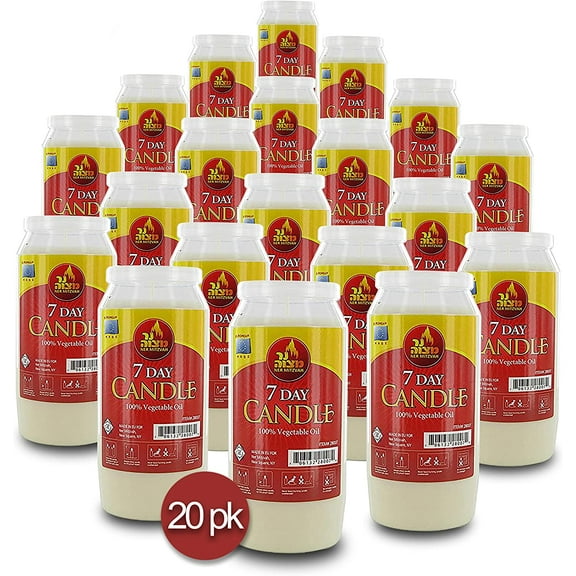 Ner Mitzvah, 7 Day Yartzeit, Memorial, Prayer, Survival Candles in Plastic - White (20 Pack)