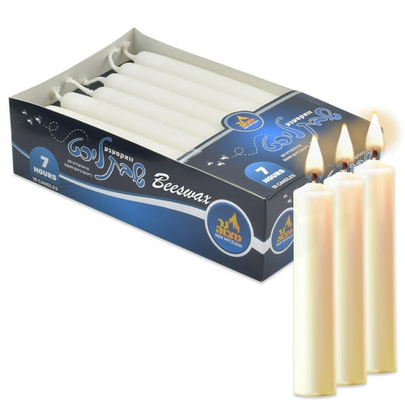 Ner Mitzvah, 7 Hour Beeswax, Candle Lighting Shabbat Candles - White (18 Pack)