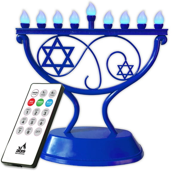 Ner Mitzvah, 9.5" LED Electric Hannukkah Menorah - Star Of David Version