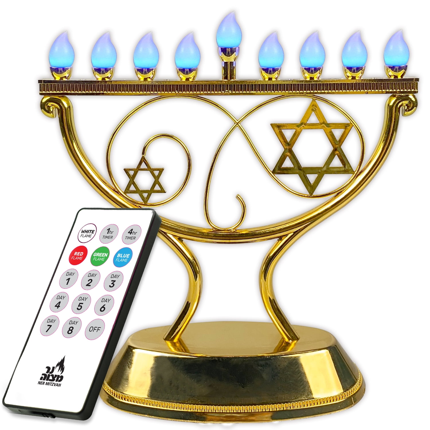 Ner Mitzvah, 9.5" LED Electric Hannukkah Menorah Star Of David