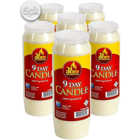 Ner Mitzvah, 9 Day Yartzeit, Memorial, Prayer, Survival Candles in Plastic - White (6 Pack)