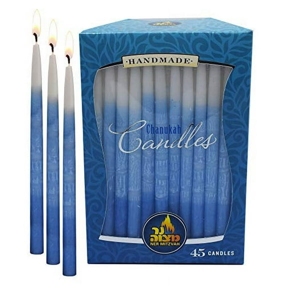 Ner Mitzvah, Blue And White Handmade Hanukkah Menorah Candles - Standard Size (45 Pack)