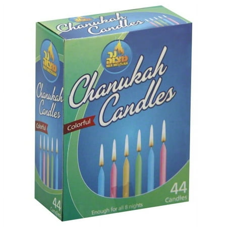 Ner Mitzvah Chanukah Beeswax Taper Candles, Multi-Color, 44 Count