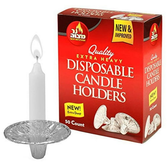 Ner Mitzvah, Disposable Shabbat Candle Holders With Lip - Silver (40 Pack)