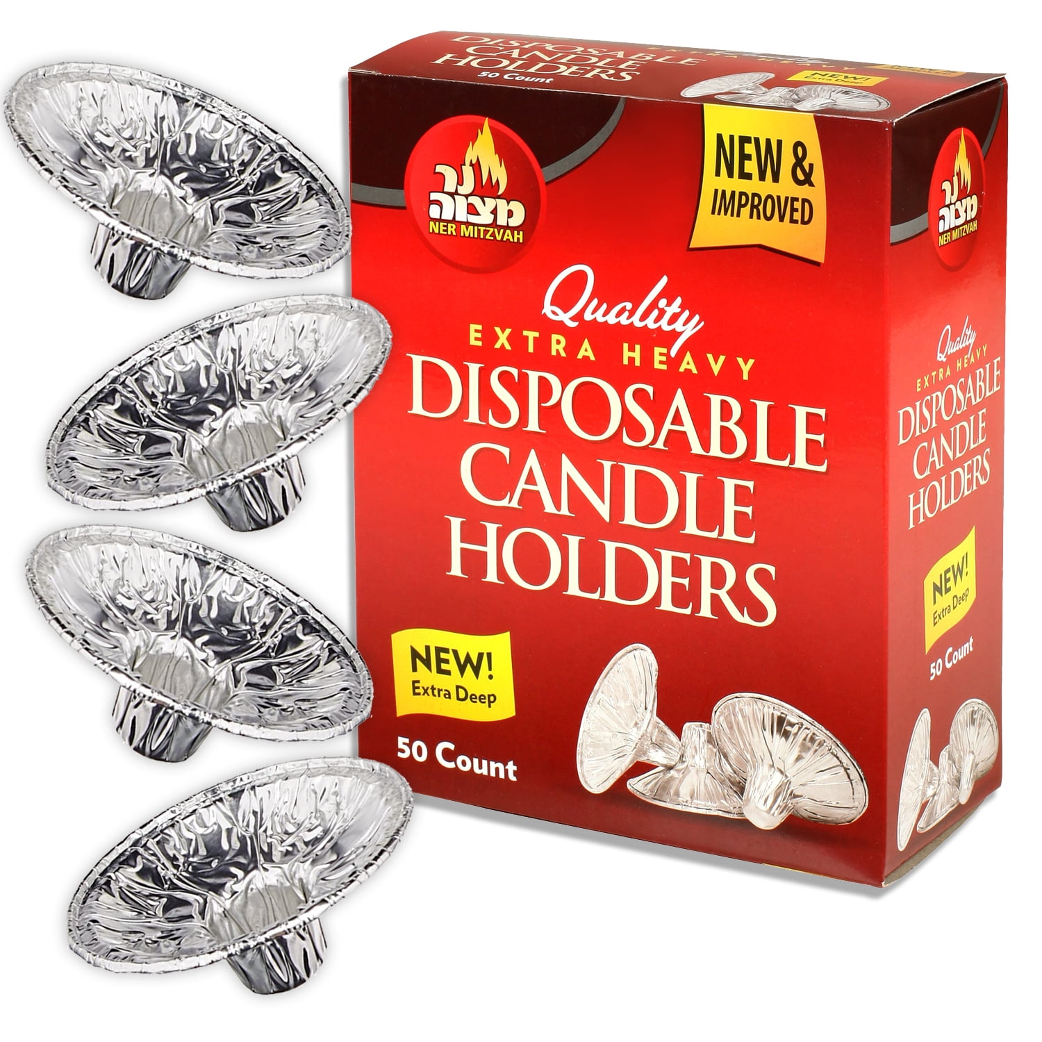 Ner Mitzvah Heavy Duty Aluminum Foil Candle Holder Set of 50