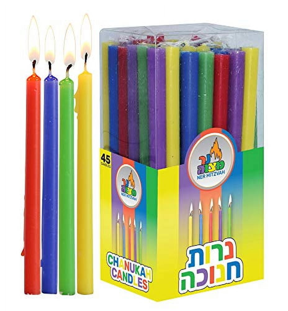 Ner Mitzvah, Long Colorful Hannukkah Menorah Candles - Standard Size (45 Count)
