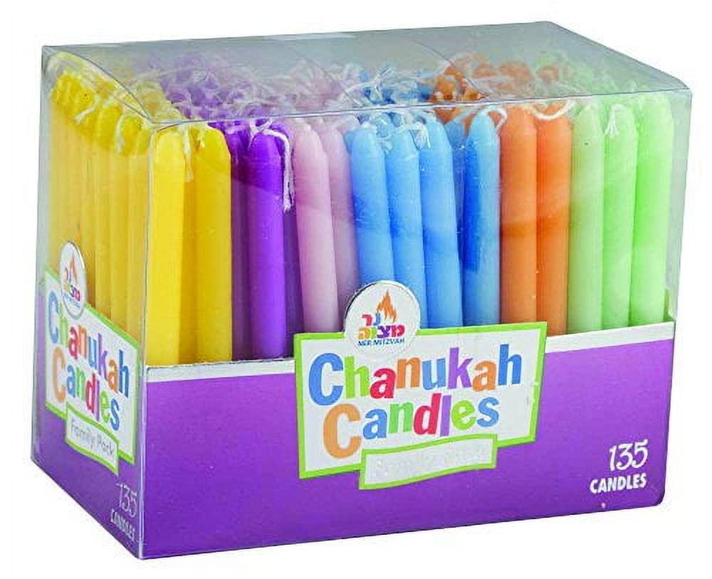 Ner Mitzvah, Multicolor Hanukkah Menorah Candles - Bulk Assorted Colors (135 Count)