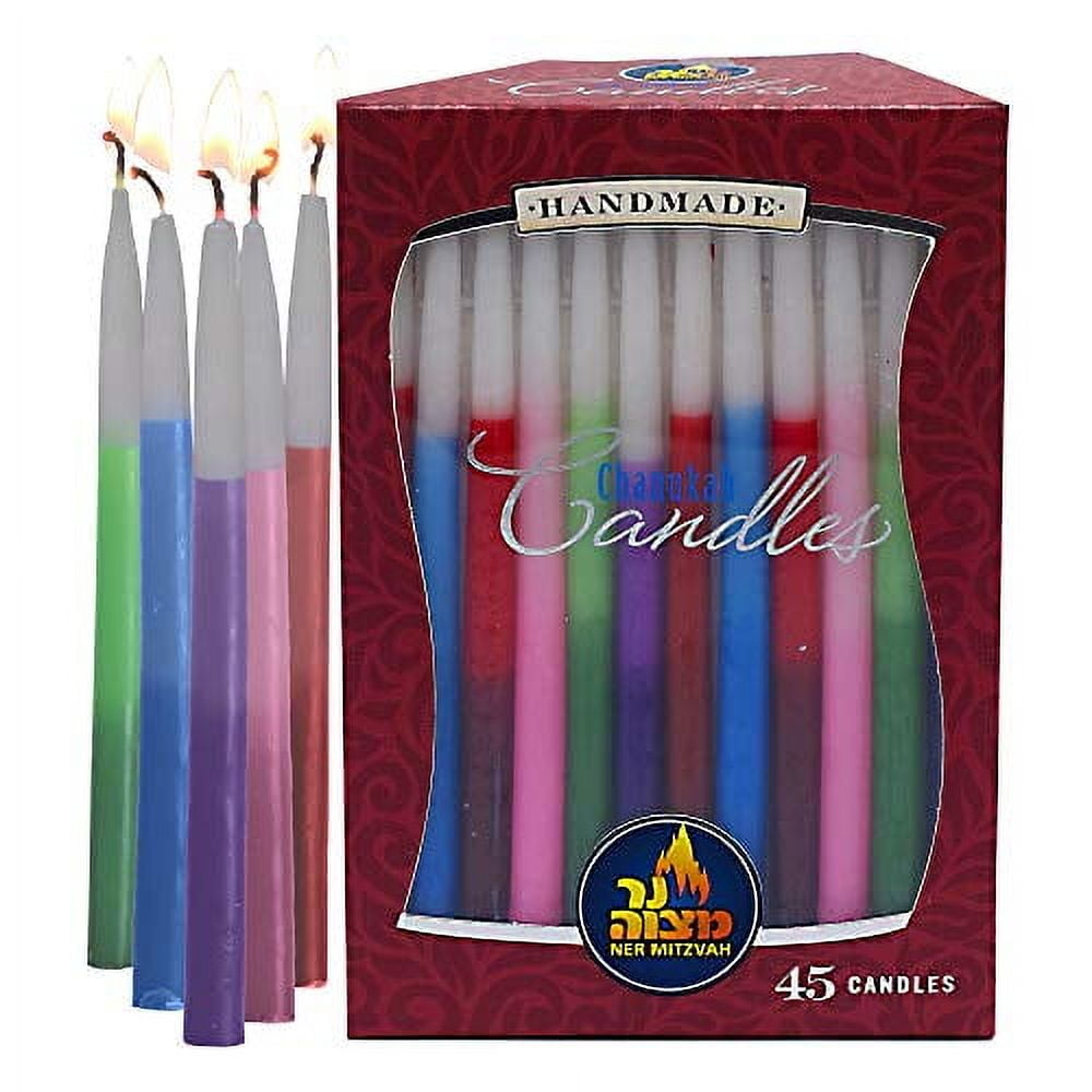 Ner Mitzvah, Multicolor Tricolor Dripless Hanukkah Menorah Candles - Standard Size (45 Pack)