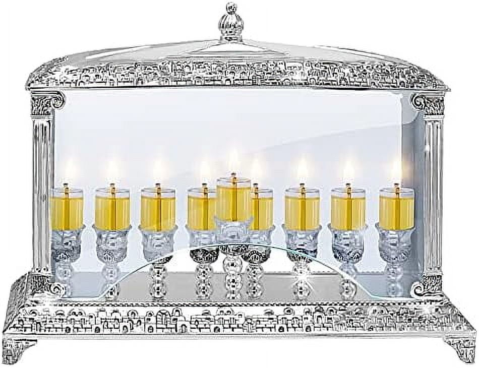 Ner Mitzvah Nickel Oil Wall Menorah with Glass Walls Fits Standard