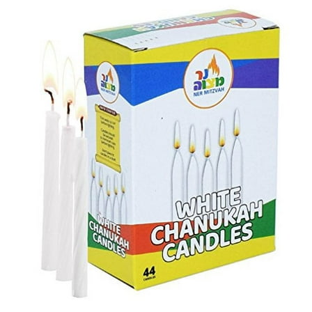 Ner Mitzvah, White Dripless Hannukah Menorah Candles - Standard Size (44 Count)