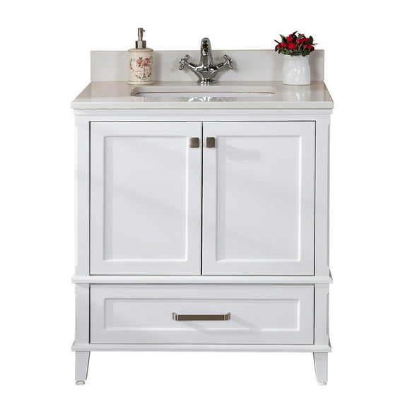 Nera Collection 30'' White Bathroom Vanity with Quartz Countertop and Sink