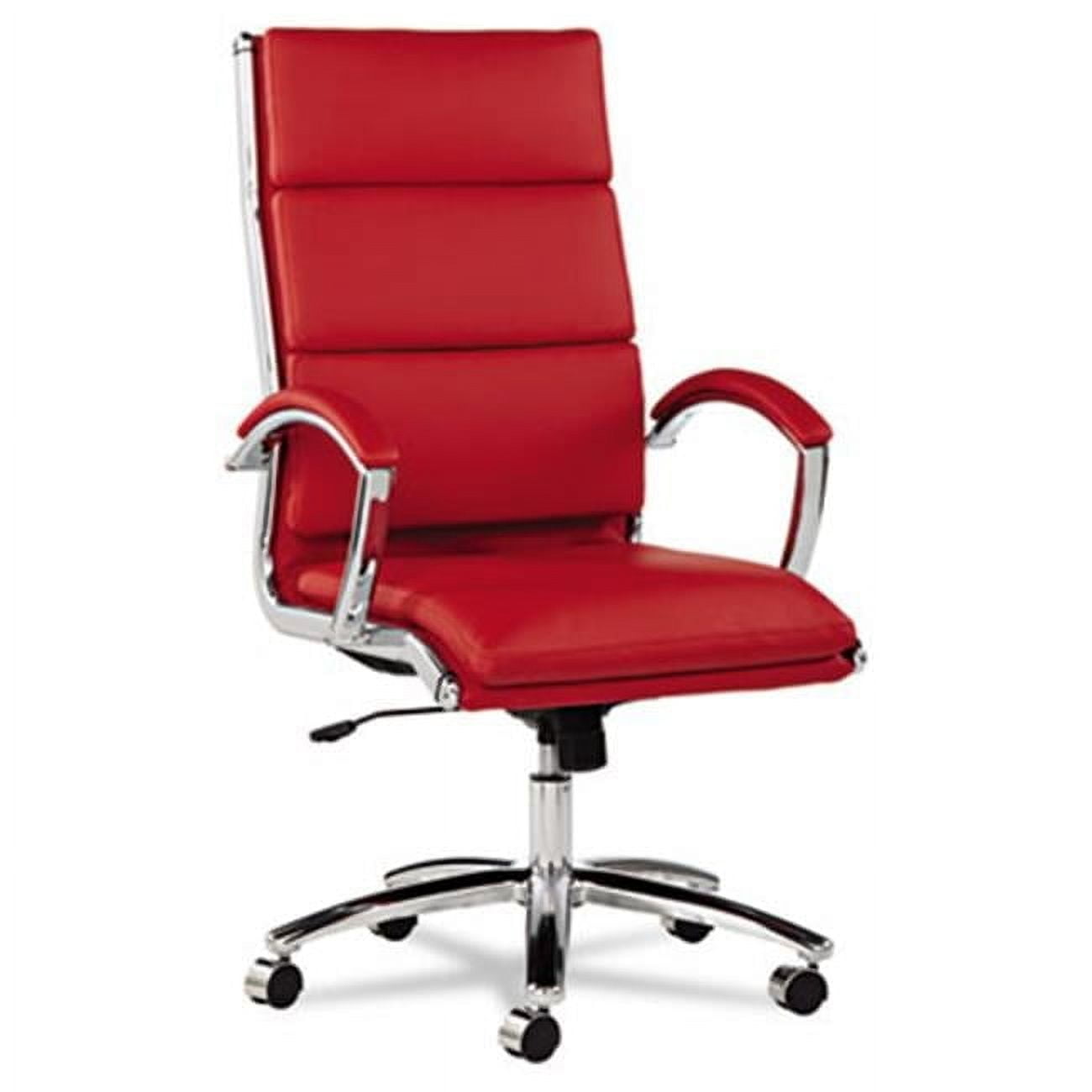 Red High-Back Leather Swivel Office Chair with Chrome Frame
