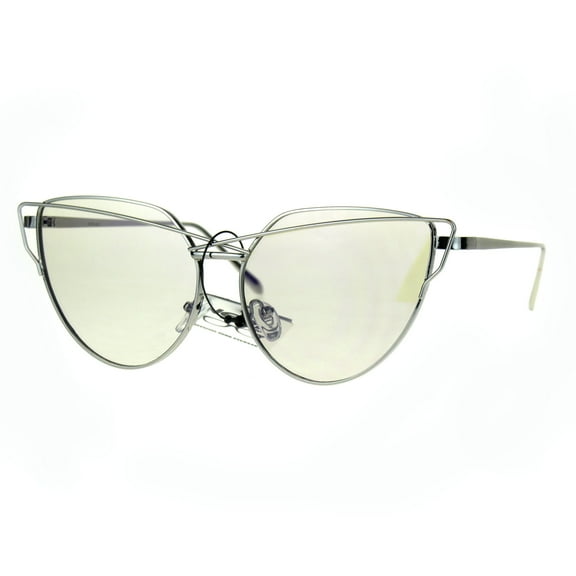 Nerd Cat Eye Metal Rim Light Color Lens Retro Sunglasses Silver