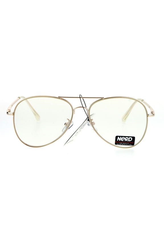 Nerd Flat Panel Clear Lens Aviator Pilots Eyeglasses Gold