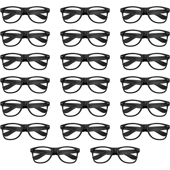 Nerd Glasses,Clear Lenses Thick Frame Glasses,Square Black Glasses for Men Women,20 Pack,Black,Non-Prescription