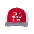 thumbnail image 1 of Nerd Hat, Talk Nerdy To Me, Nerd Cap, Trucker Hat, Snapback, Nerd Apparel, Gamer Hat, Computer Nerd, Gift For Nerd, Gaming Cap, White Text, Red/White/Heather, 1 of 1